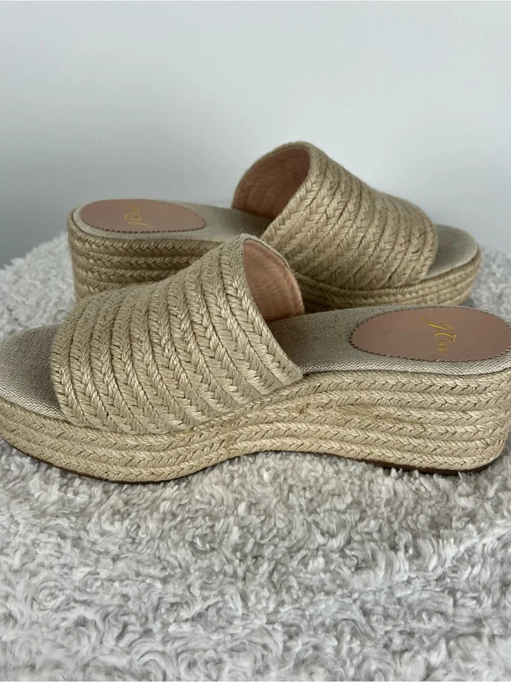 J. Crew Espadrille Platform Braided Wedge Slide Sandals Natural Beige Size 8.5